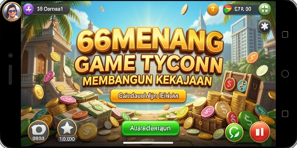 Screenshot utama 66MENANG menunjukkan aksi seru dalam membangun bisnis Tycoon.