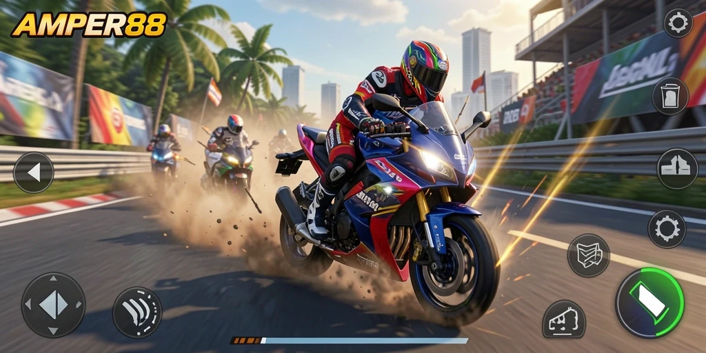 Gameplay seru balapan motor dengan grafis menakjubkan.