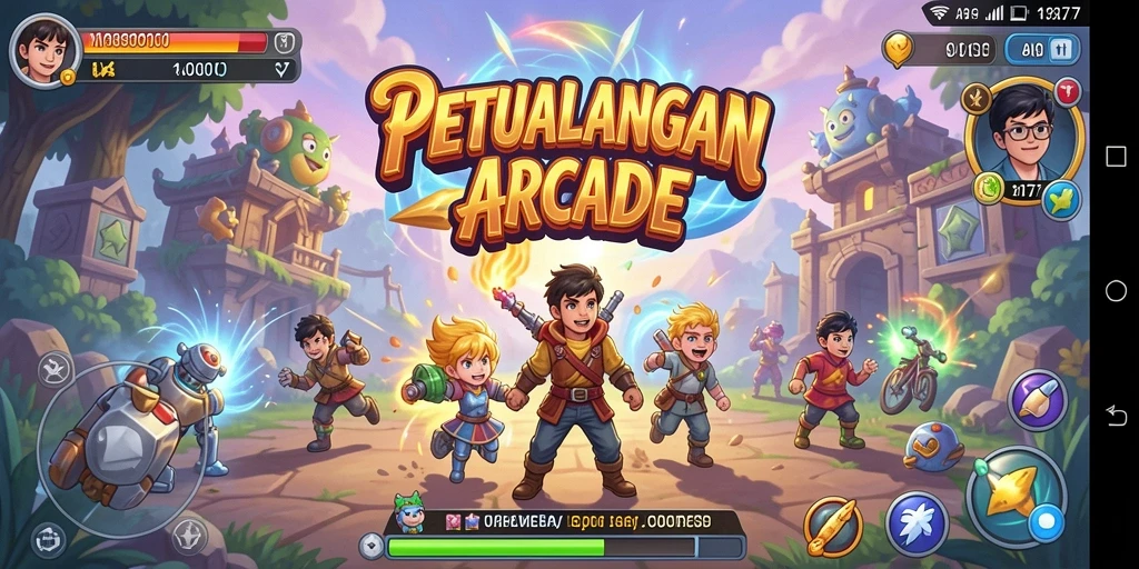 Tampilan gameplay Arcade yang seru dan penuh warna.