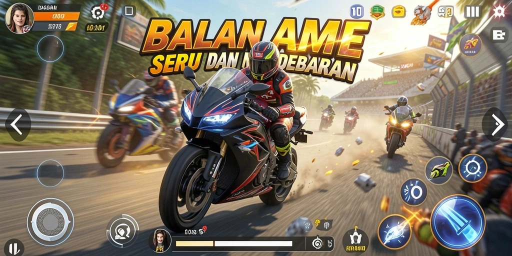Gameplay seru IDAGAME dengan balapan motor yang menantang.