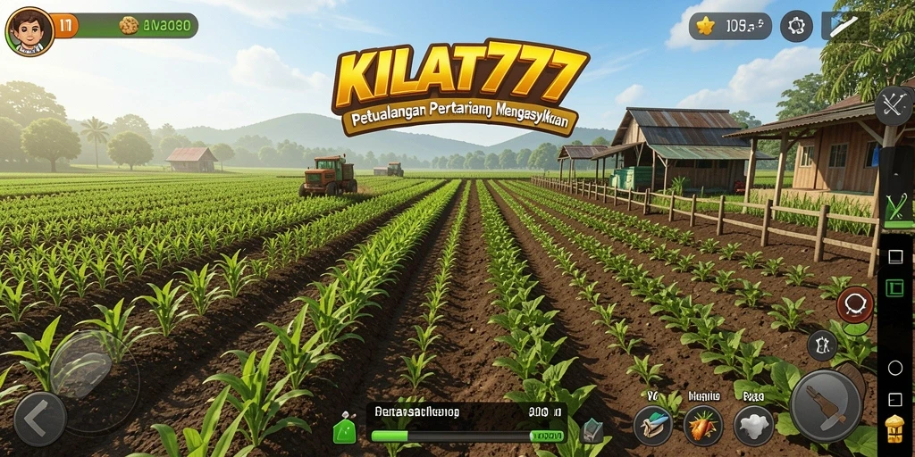 Screenshot gameplay KILAT777 menampilkan suasana ladang yang hijau dan aktivitas pertanian.