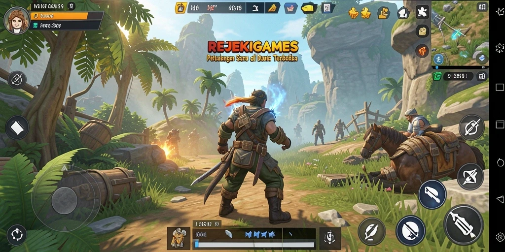 Gameplay seru di dunia terbuka REJEKIGAMES dengan berbagai aktivitas.