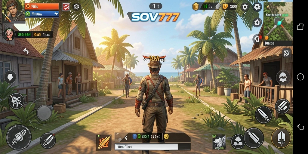 Tangkapan layar gameplay SOV777 dengan karakter berinteraksi.