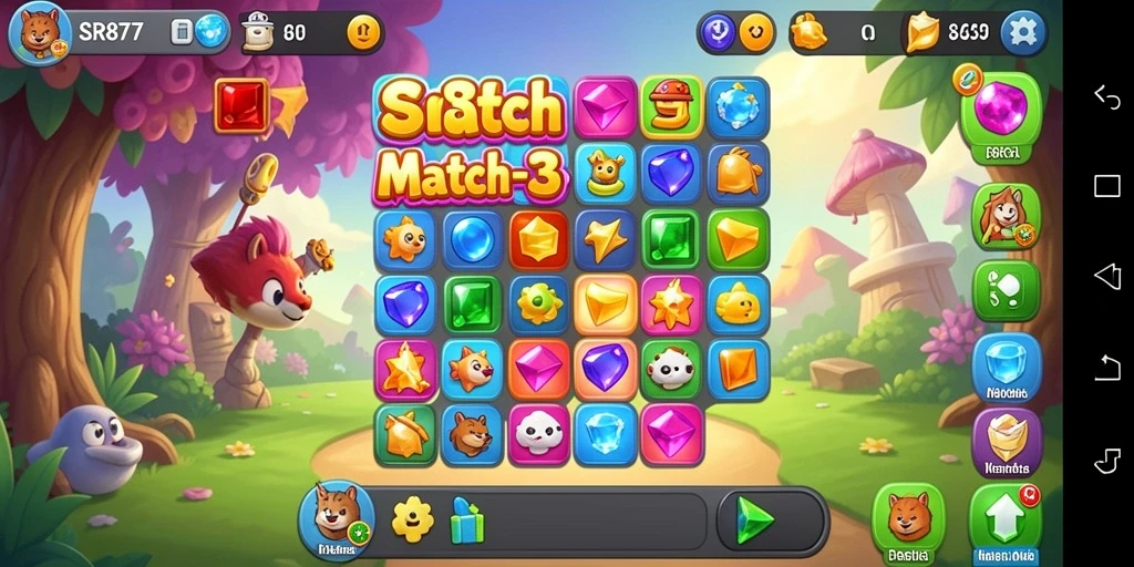 Tangkapan layar gameplay SR877 menampilkan aksi seru dalam permainan Match-3.